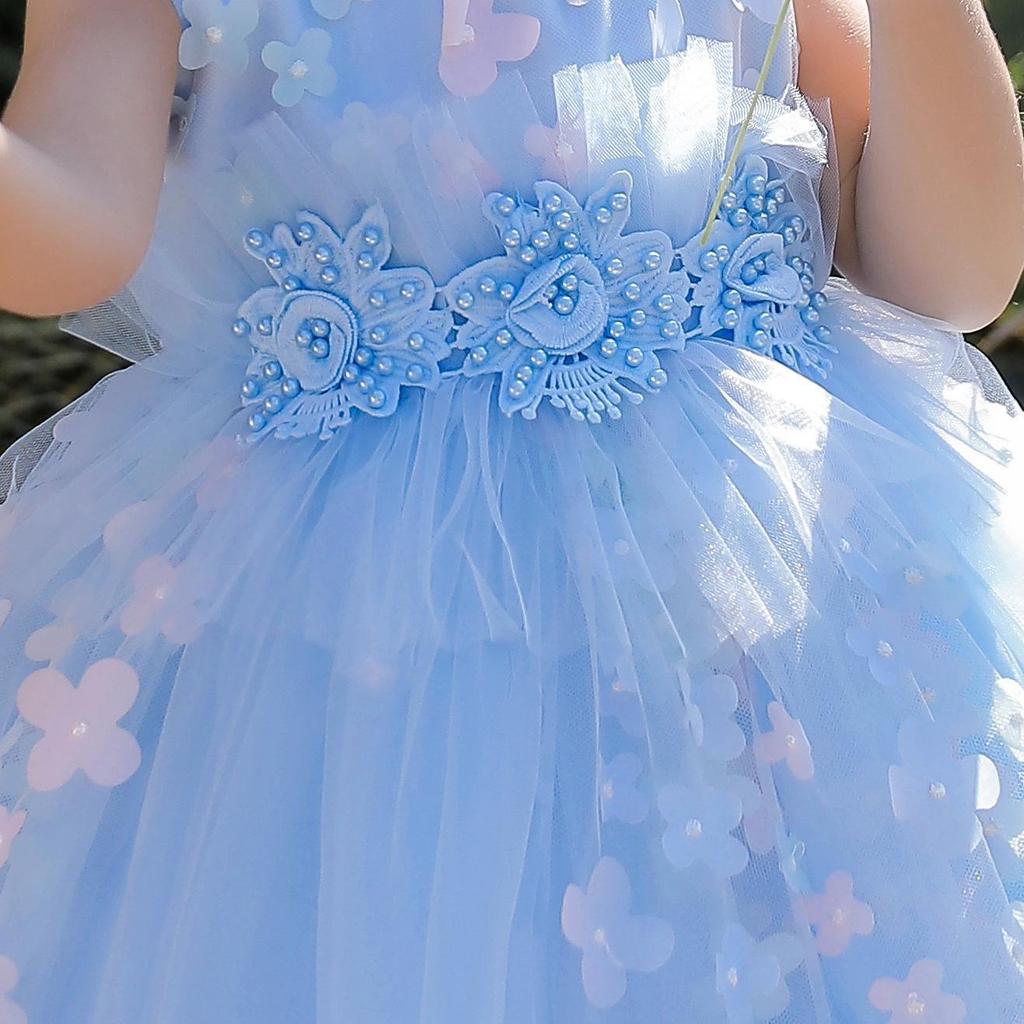 3D Floral Fluffy Baby Girl Dress for Weddings & Special Occasions