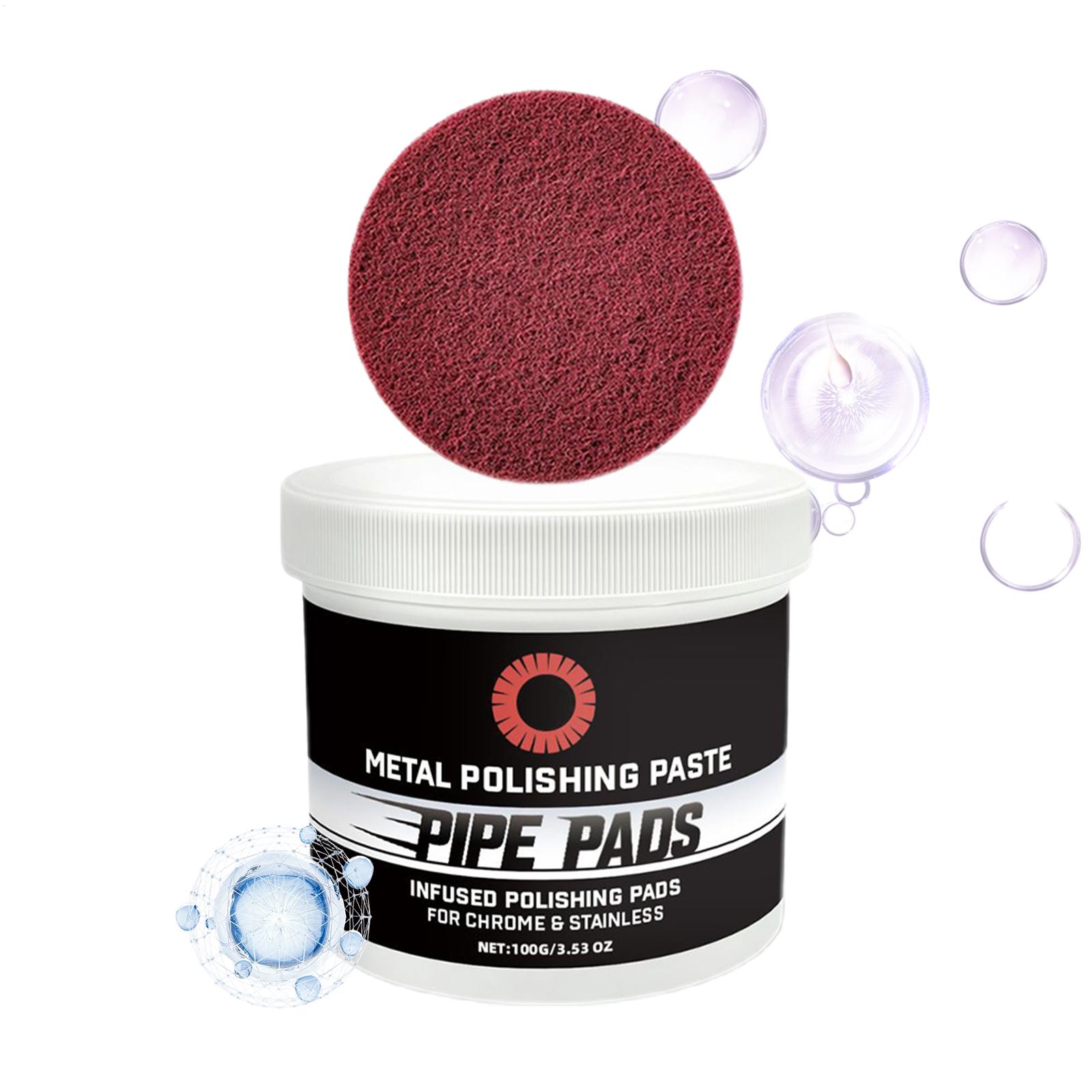 100g Metal Polish Cream Metal Cleaning Paste Protectant Scratch Remover Pipe Infused Polishing Pads for Removes Oxidation