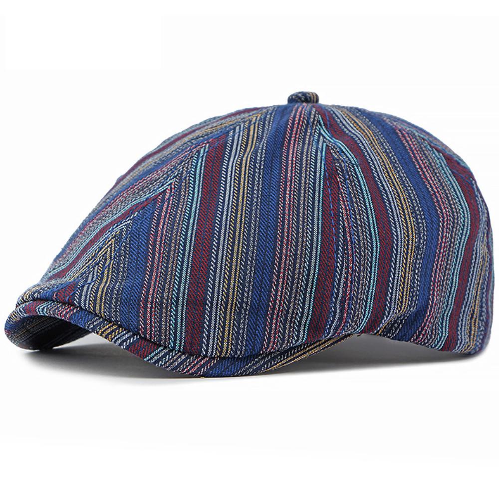 HT4808 Beret Cap Striped Artist Painter Beret Hat Spring Autumn Cap for Men Women Male Female Ivy Octagonal Flat Cap Mens Berets