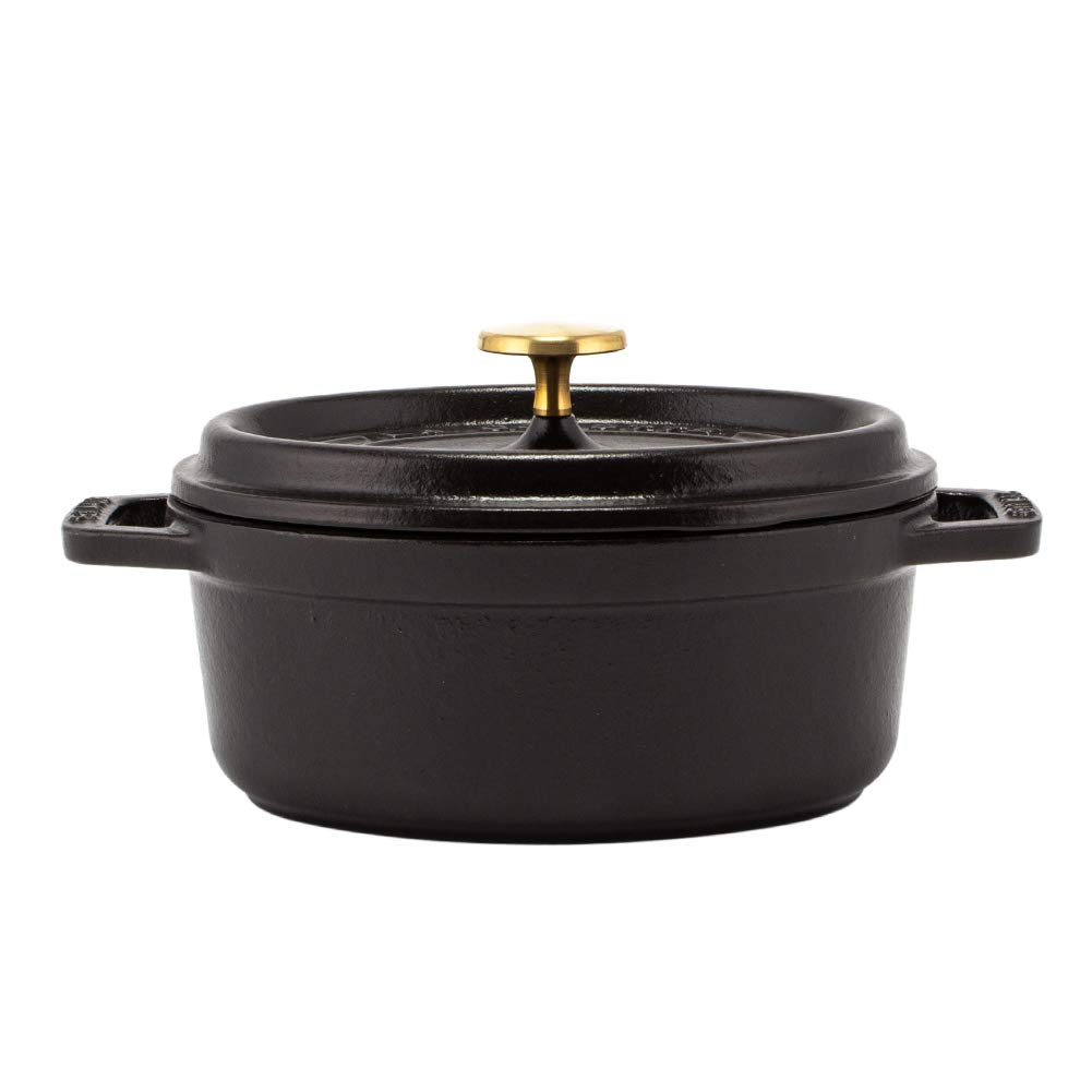 Staub Pico Cocotte Black Enameled Pot with Oval Brater Stylish Pico Kitchen Oval, 15cm, (Product Number 1101525/40509-478-0) - Handles, Black.