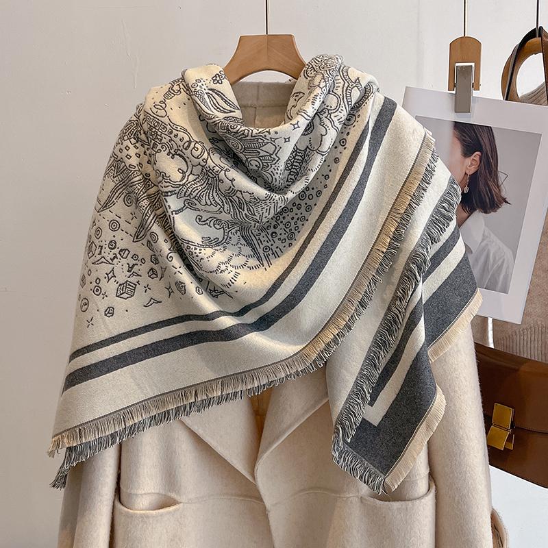  Luxury Brand Women's Winter Cashmere Scarf - Floral Printed Tasseled Pashmina Shawl Wrap, Bandana & Poncho