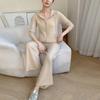 Autumn/Winter 2025 Women's Hooded Cashmere Knit Cardigan & Wide-Leg Pants Set