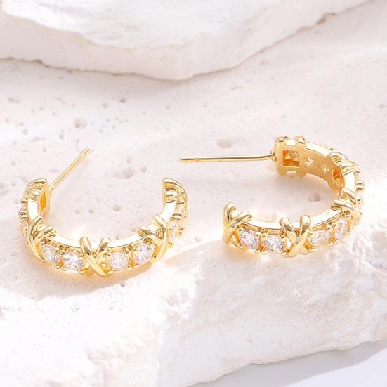 1 Pair Women Earrings C-Ring Shape Ear Buckle Design Stable Fit Cubic Zirconia Inlaid Earrings Jewelry Gift