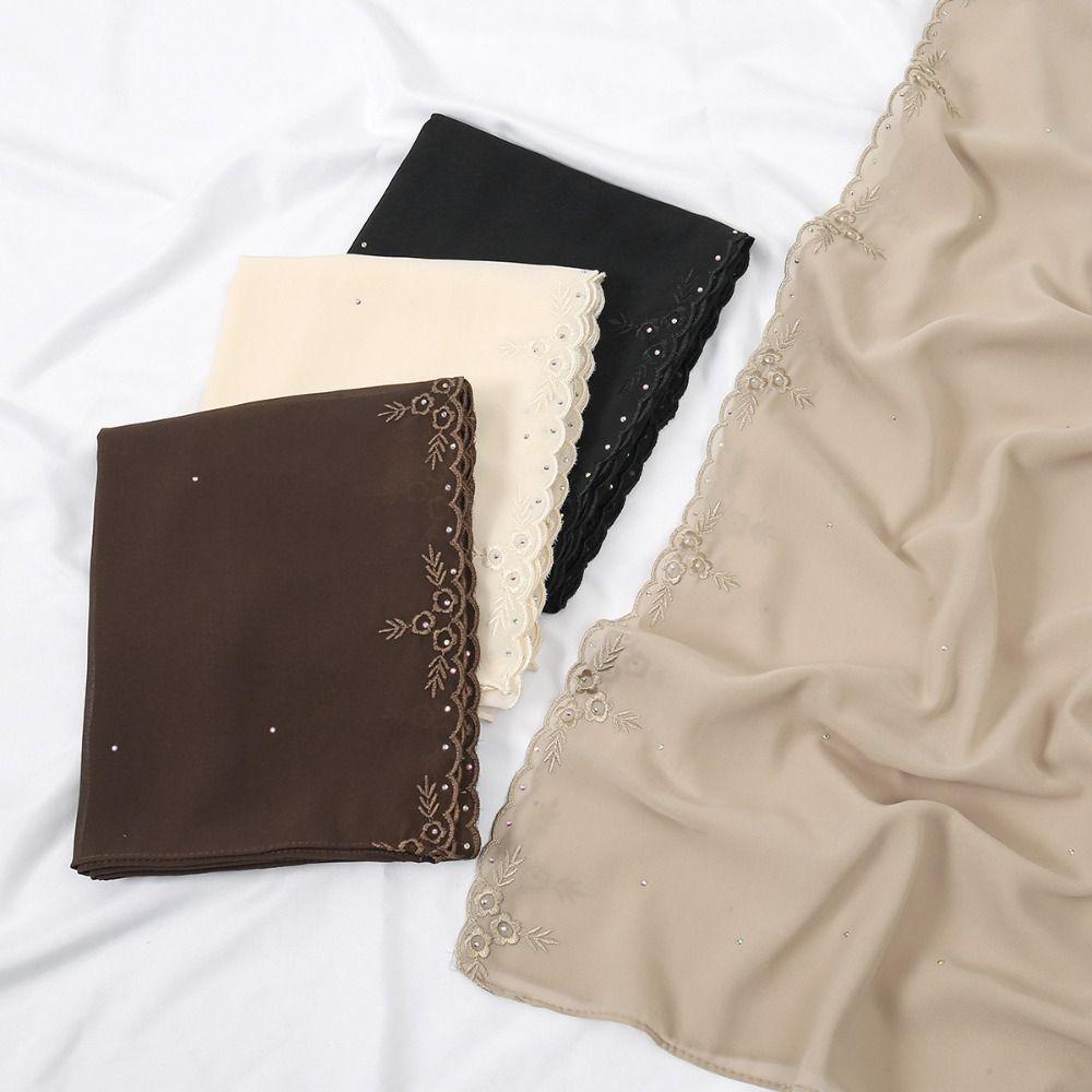 Chiffon Hijab Scarf Rhinestone Headband Turban High Quality Women Shawl