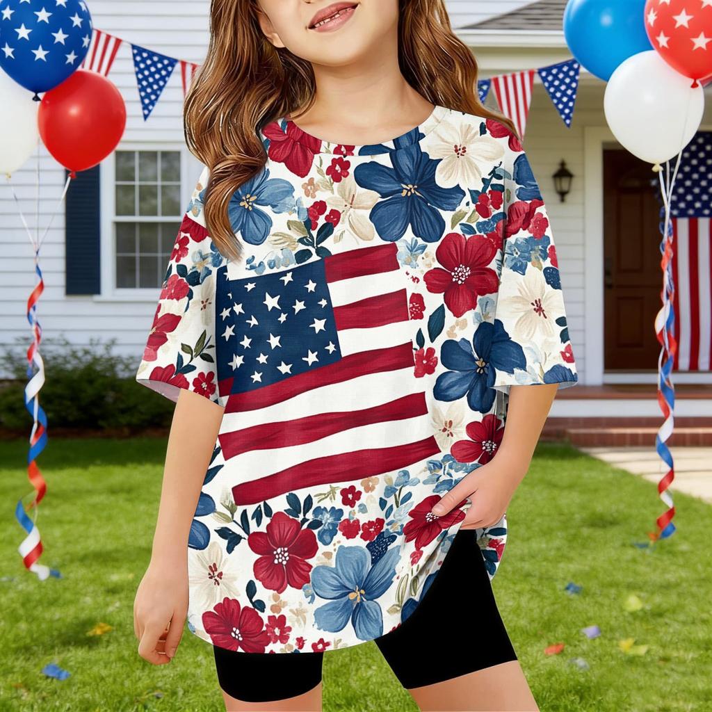 Kids Independence Day Print Round Neck Short Sleeve Casual T-shirt