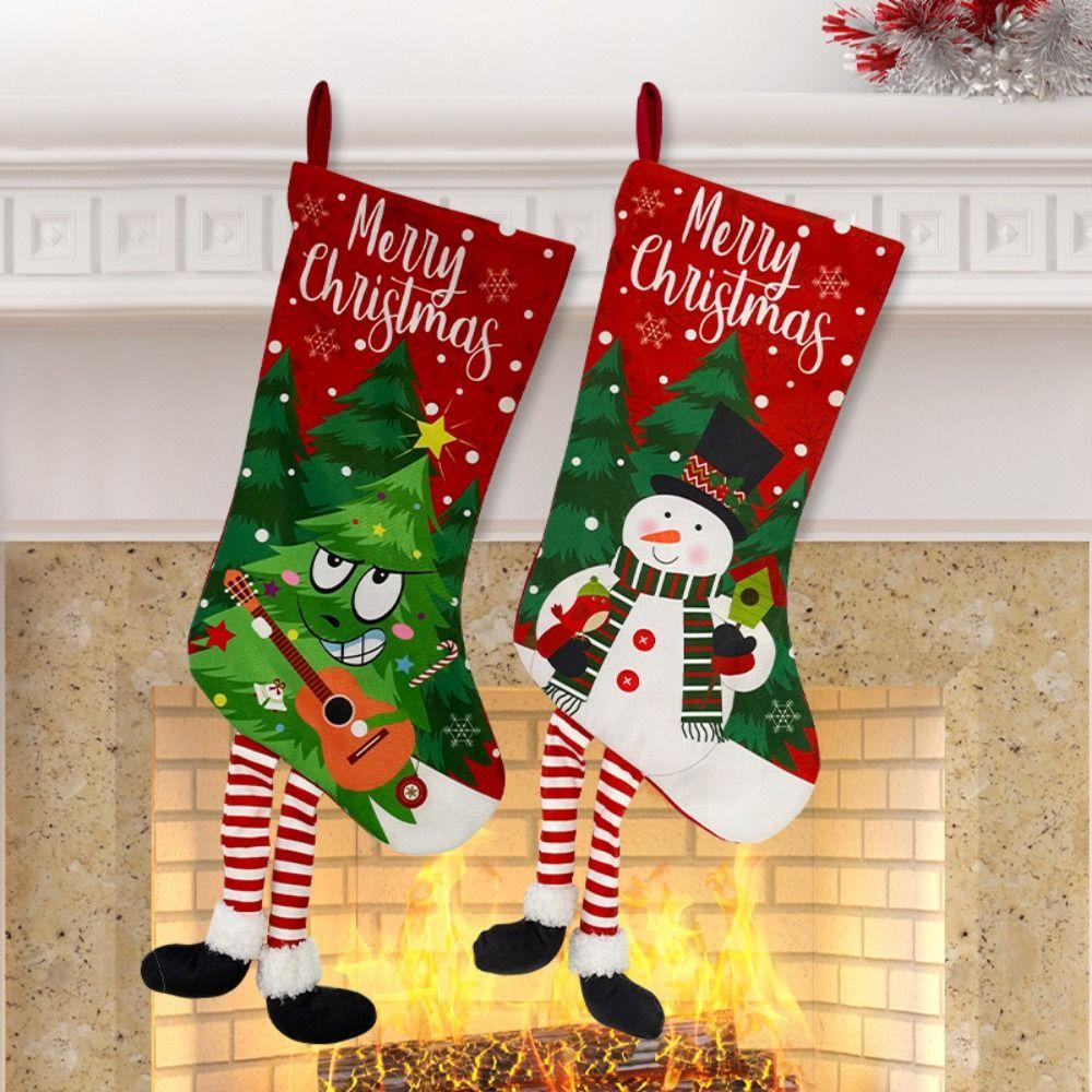 

Kawaii Large Candy Christmas Stocking Santa Claus Fireplace Christmas Stocking Garden Style 4