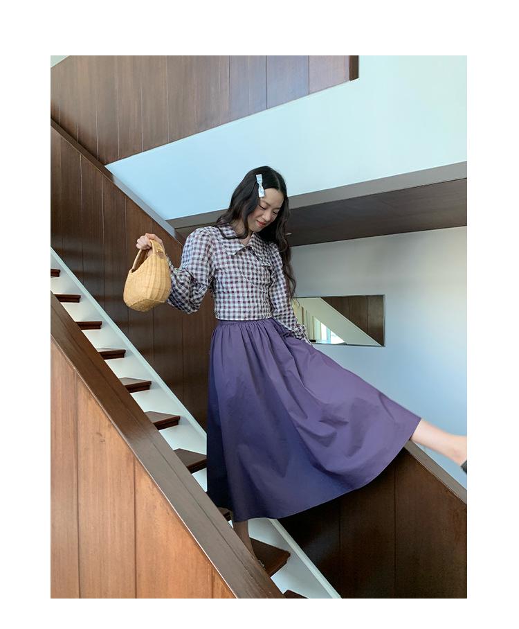 Interpret Beauty 2025 Early Spring French Retro Gingham Puff Sleeve Tie-Waist Women's Shirt