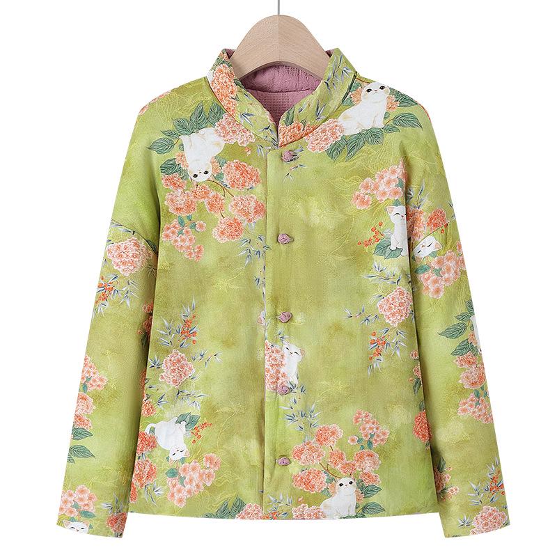 Women's Chinese Retro Style Frog Button Warm Cotton Jacket, Autumn/Winter 2025 Edition