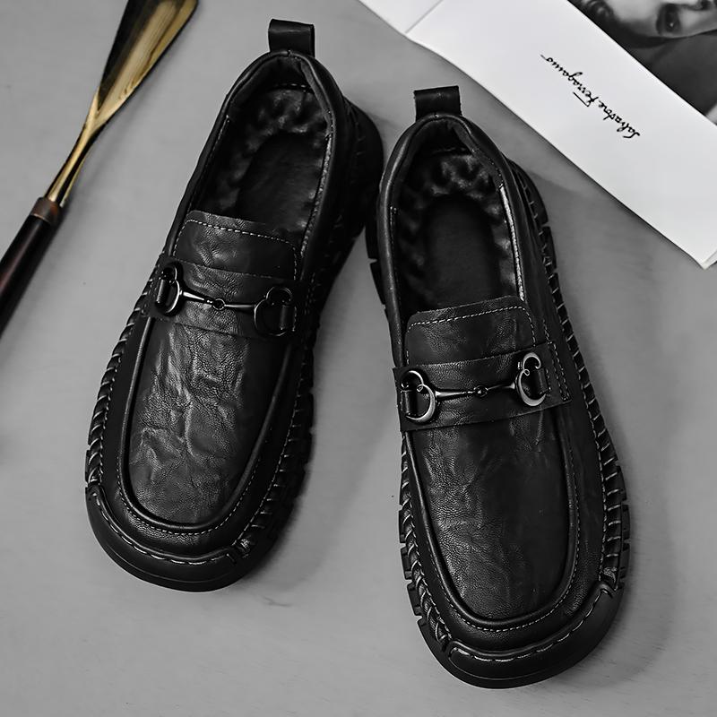 Fashion Mens Leather Loafers Non Slip Walking Flats Breathable Outdoor Slip on Casual Shoes for Male Work Office Driving Sneakers