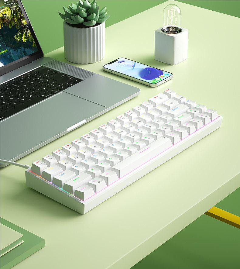 BOW Hot-Swappable Wired Mechanical Keyboard - Universal Compact Gaming with Small Red/Brown Switches, 68 Keys