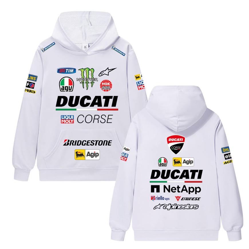 Ducati Felpa Corse MotoGP Racing, Unisex Oversize Streetwear Pullover con Stampa Completa Logo Sponsor