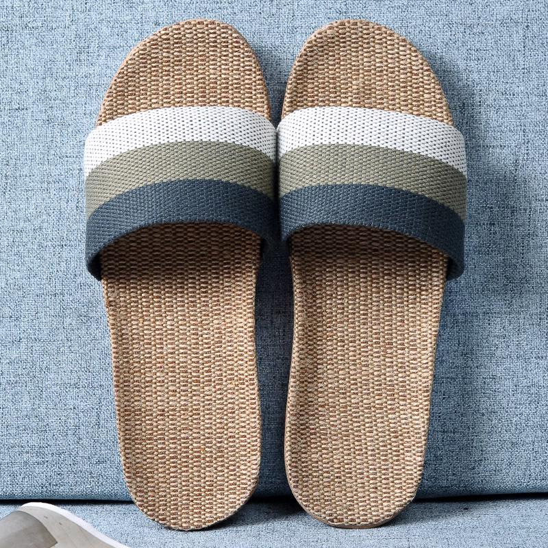 Cotton and Linen Non-Slip Home Slippers for Men and Women – Indoor Summer Slippers with Thick Bottom for Wooden Floors.