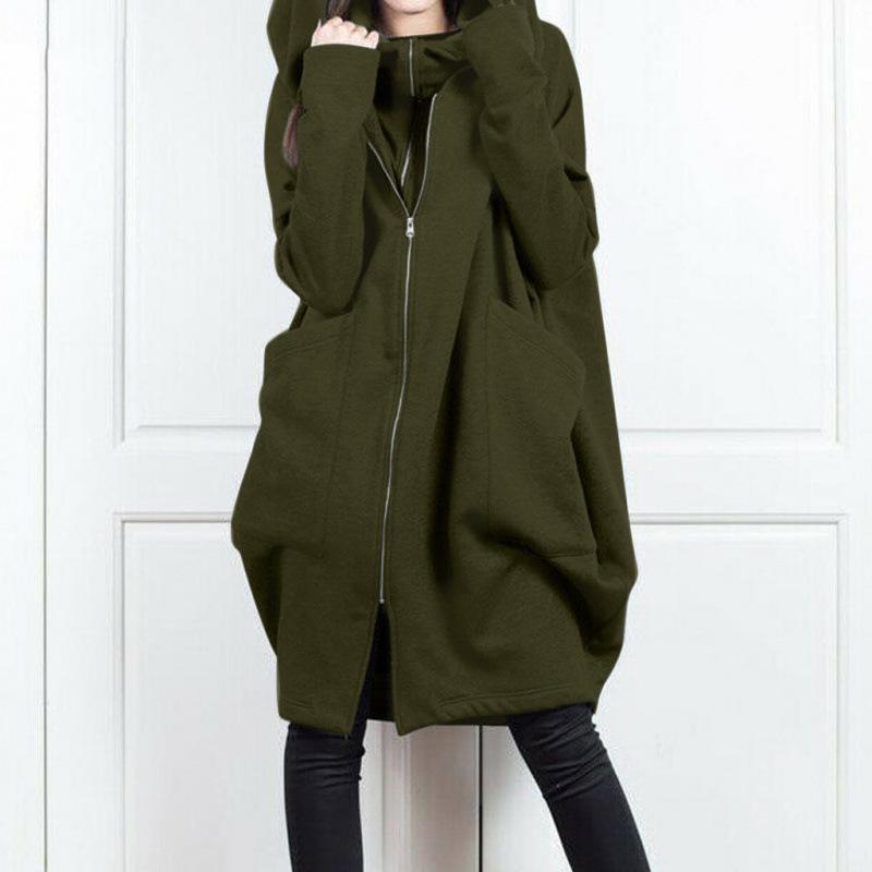 Women's 2025 Mid-Length Hooded Pocket Sweatshirt Zipper Jacket - Fake Two-Piece Loose Fit