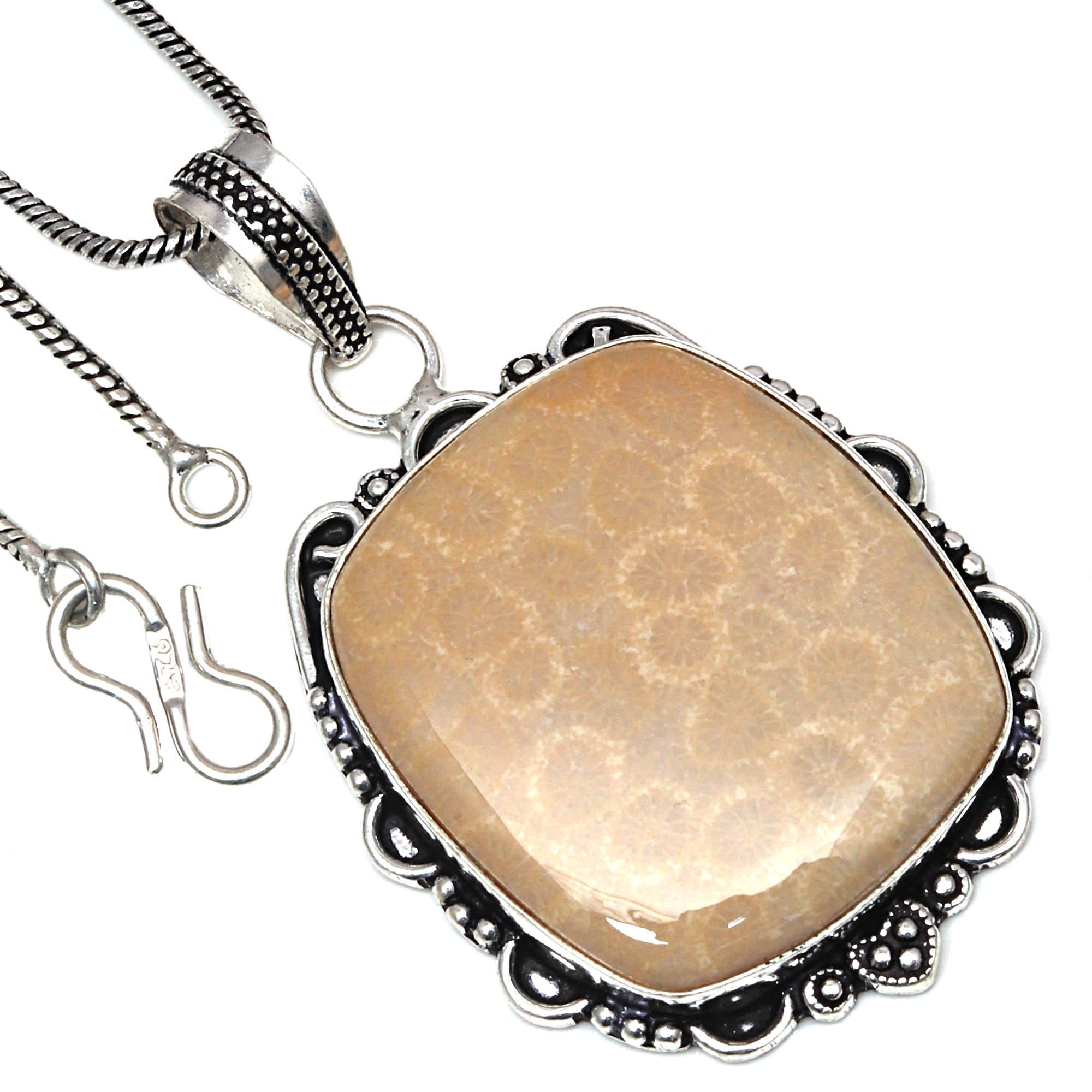 

Pendant Fossil Coral Gemstone Handmade Gift For Her Silver Jewelry 2.25