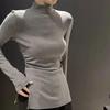 Women's Pure Desire Chic Slit Base Layer Top: Slim Fit, Half-High Collar, Long Sleeve, Fleece, Patchwork Design for Autumn/Winter