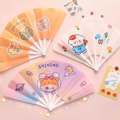 Portable Cartoon Folding 7-fold Fan Gifts PP Hand Held Fan Plastic Home Decoration Cartoon Folding Fan