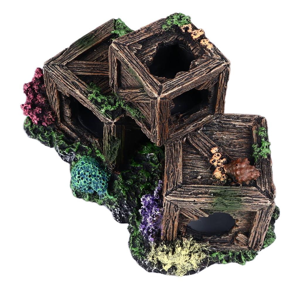 Simulierte Weinkistenform Aquariendekoration Harz Versteck Fischtank Ornament Dekorativ Hohl