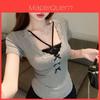 Summer Girl Butterfly Knot Lace T Shirt With Embroidery For Casual Wear