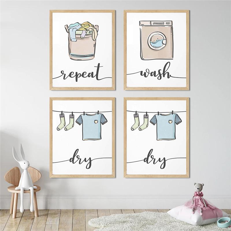 

Стирка, сушка, повторение, знак для одежды, красочный настенный художественный холст, картина, плакат и принты, декор для прачечной, домашний декор, изображение