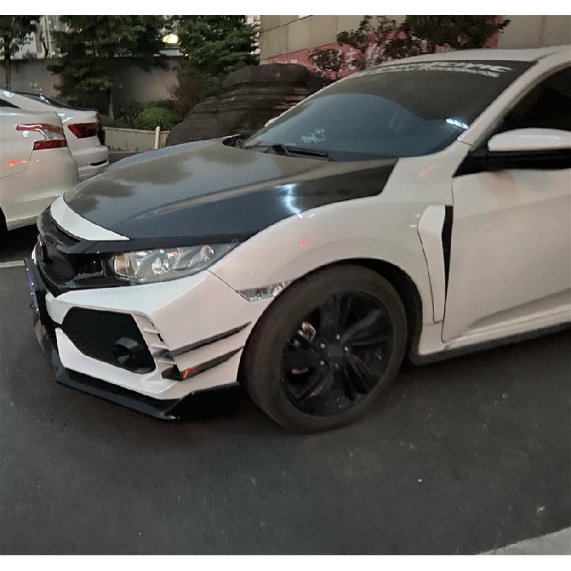 2 Stück Für Honda Civic Type R 2016-2021 Glänzend Schwarz Frontstoßstange Fänge Teiler Finnen Luftmesser