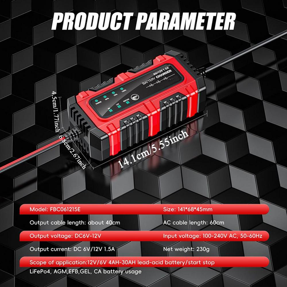 Battery Maintainer Trickle Charger 1.5A 6V/12V Auto Trickle Battery Charger Automatic Tender Maintainer For Car Truck Motorcycle