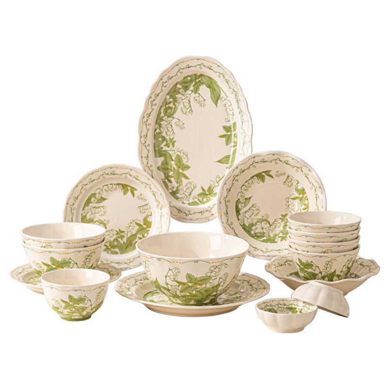 Underglaze Ceramic Tableware Set, Bowl Set, Household Rice Bowl 2025 Plate Bowl Combination, Fresh Dish Set.