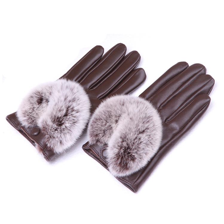 

Новые женские теплые перчатки из овчины, модные перчатки с отделкой из меха выдры и кролика, корейский стиль, осень-зима, с мехом, непродуваемые