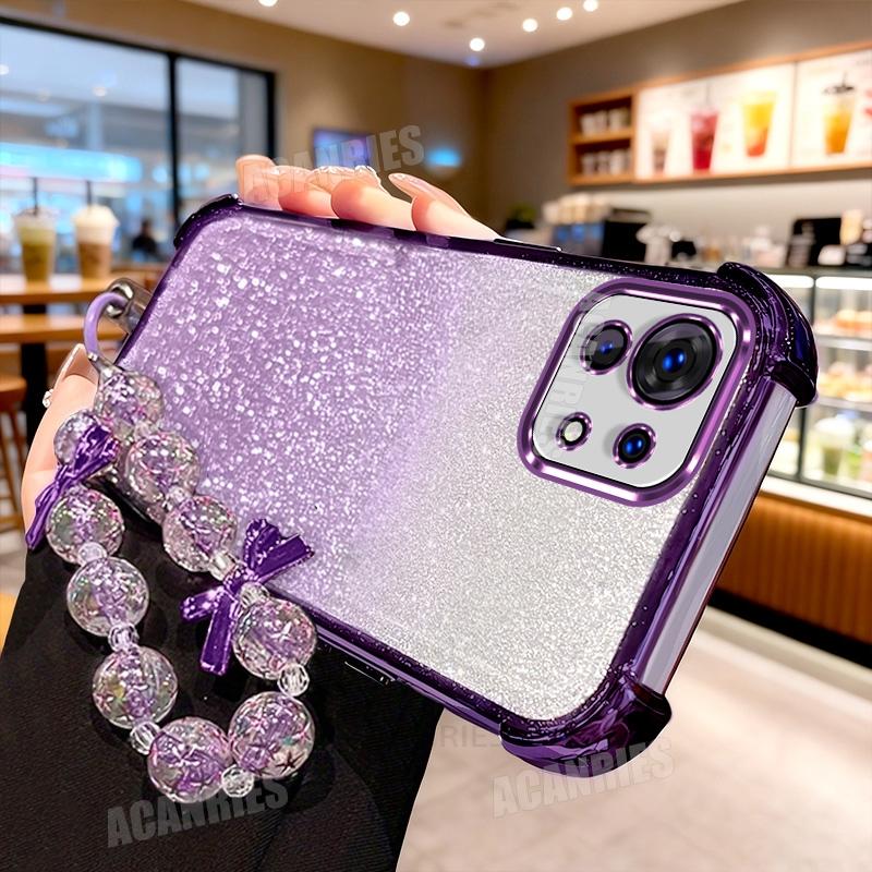 Xiaomi11lite Star Lanyard Chain Plating Glitter Shockproof Silicone Case For Xiaomi Mi 11 Lite 5g Ne Soft Back Cover Mi11lite 4g
