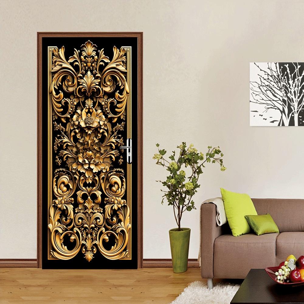 2 stuks Europese retro gouden decoratieve deur muurstickers zelfklevende entree gang achtergrond muurstickers woonkamer bedr