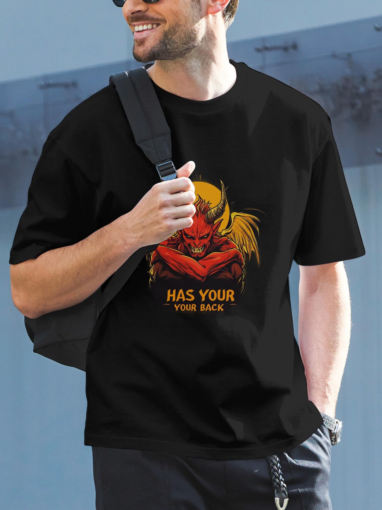 Demon Support Graphic T-shirt - Black 180g Cotton Crew Neck Short Sleeve Tee with Bold HAS YOUR BACK Print XXXL