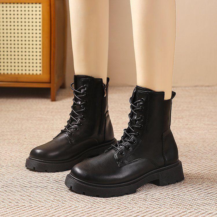 British style versatile velvet Martin boots 2025 autumn and winter new fashionable thick-soled side-pull short boots comfortable velvet boots