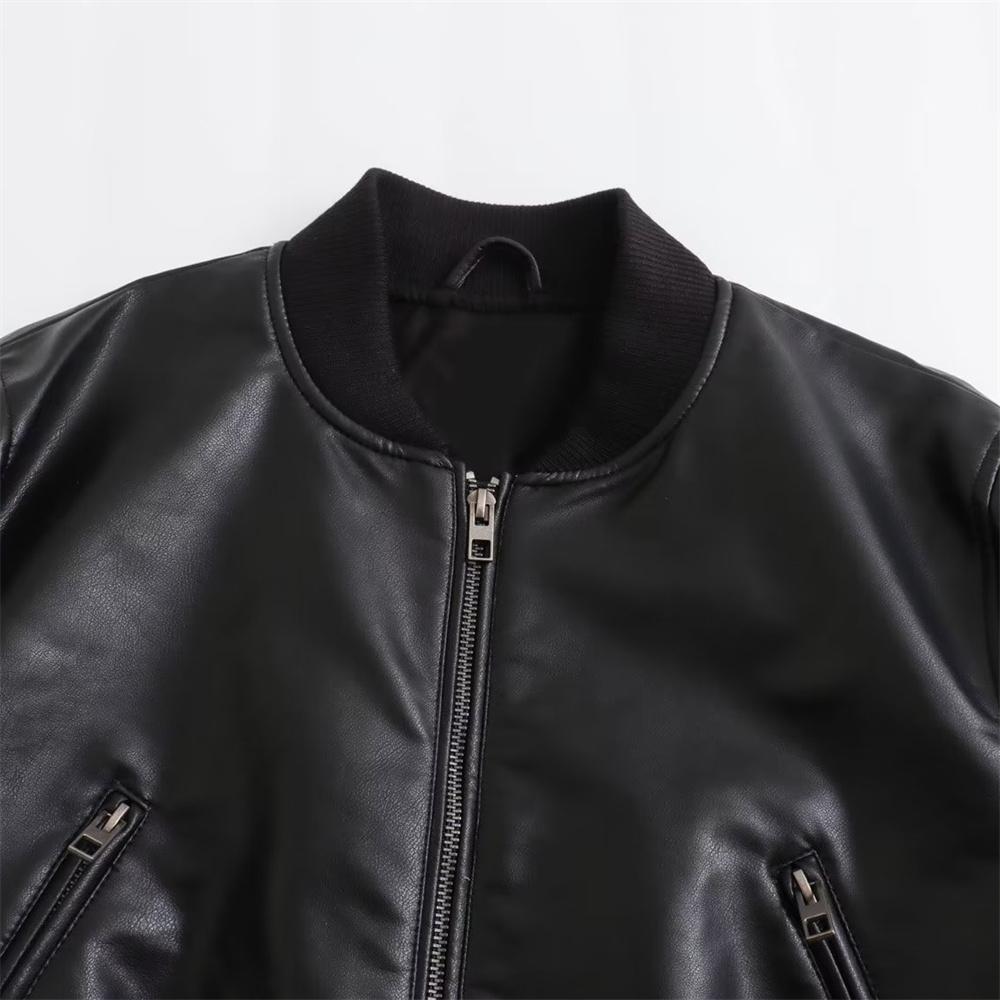 Autumn and Winter Women's Fashion Versatile Short Motorcycle Faux Pilot Jacket Coat Artificial Leather Coat