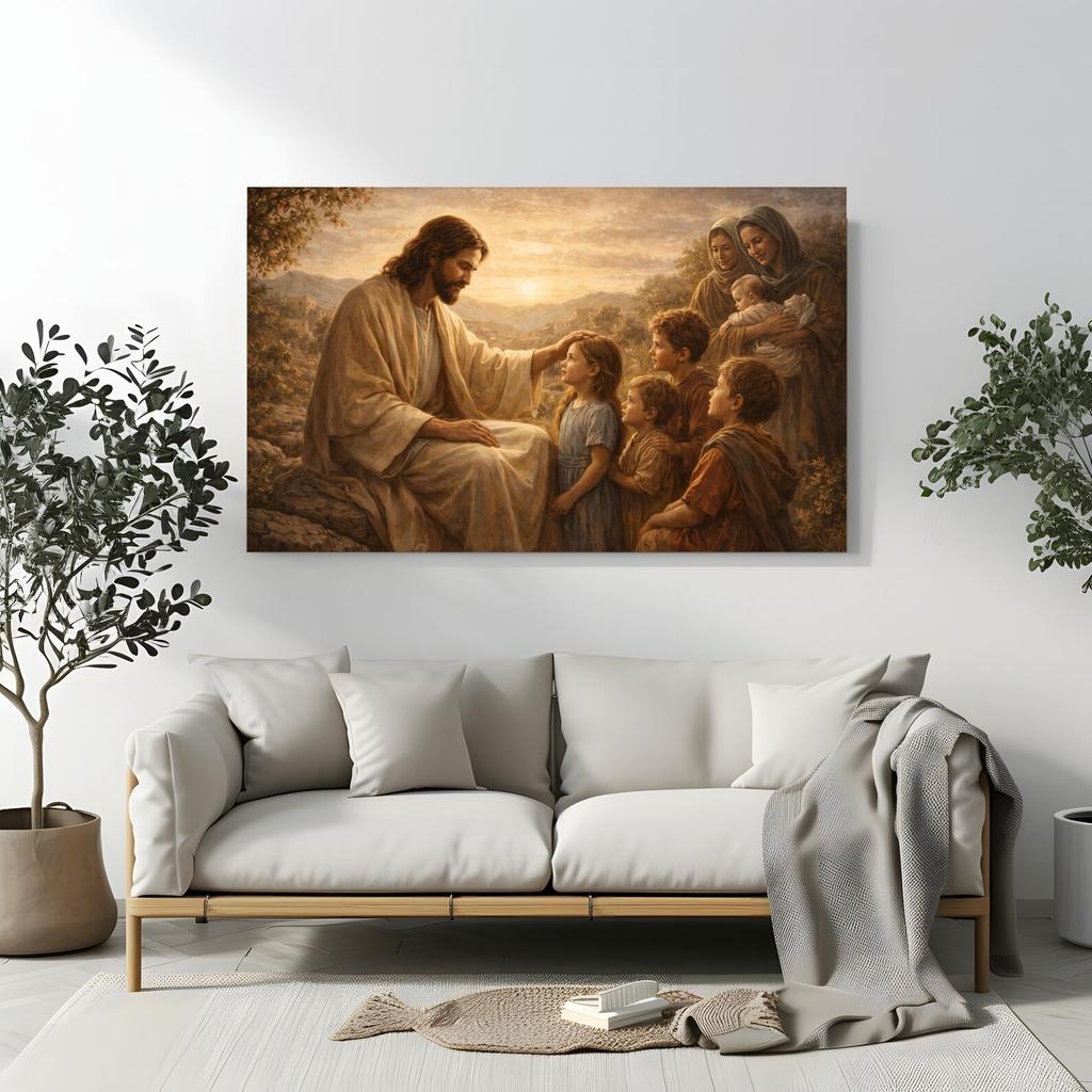 Jesus Blessing the Children Wall Art, Christian Canvas Print, Biblical Family Artwork, Faith Decor, Christian Kids Room Wall Decor