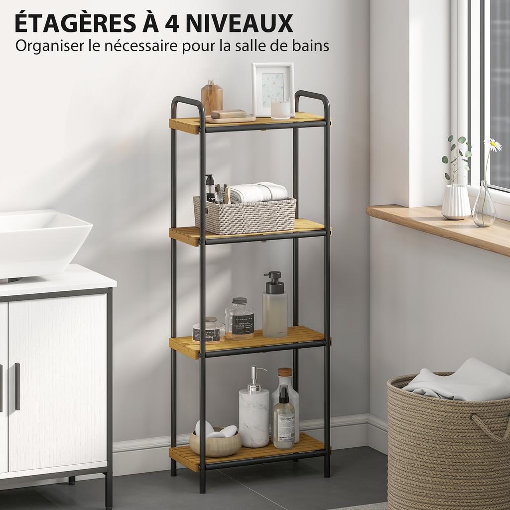Bathroom shelf 4-level narrow freestanding storage shelf bamboo 1.5 x 21.5 x 106 cm natural wood effect