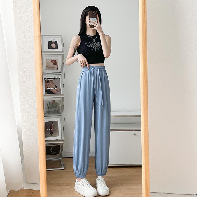 Sweatpants gray ice silk women's summer thin loose leggings sweatpants mosquito-proof small cool quick-drying sunscreen pants
