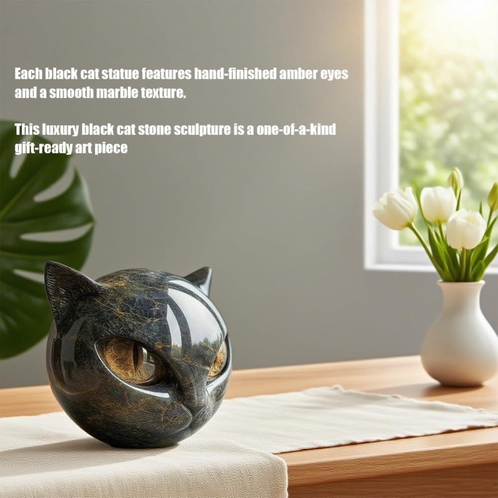 Crystal Healing Black Cat Stone Sculpture Resin Elegant Black Cat Figurine Collectors Item