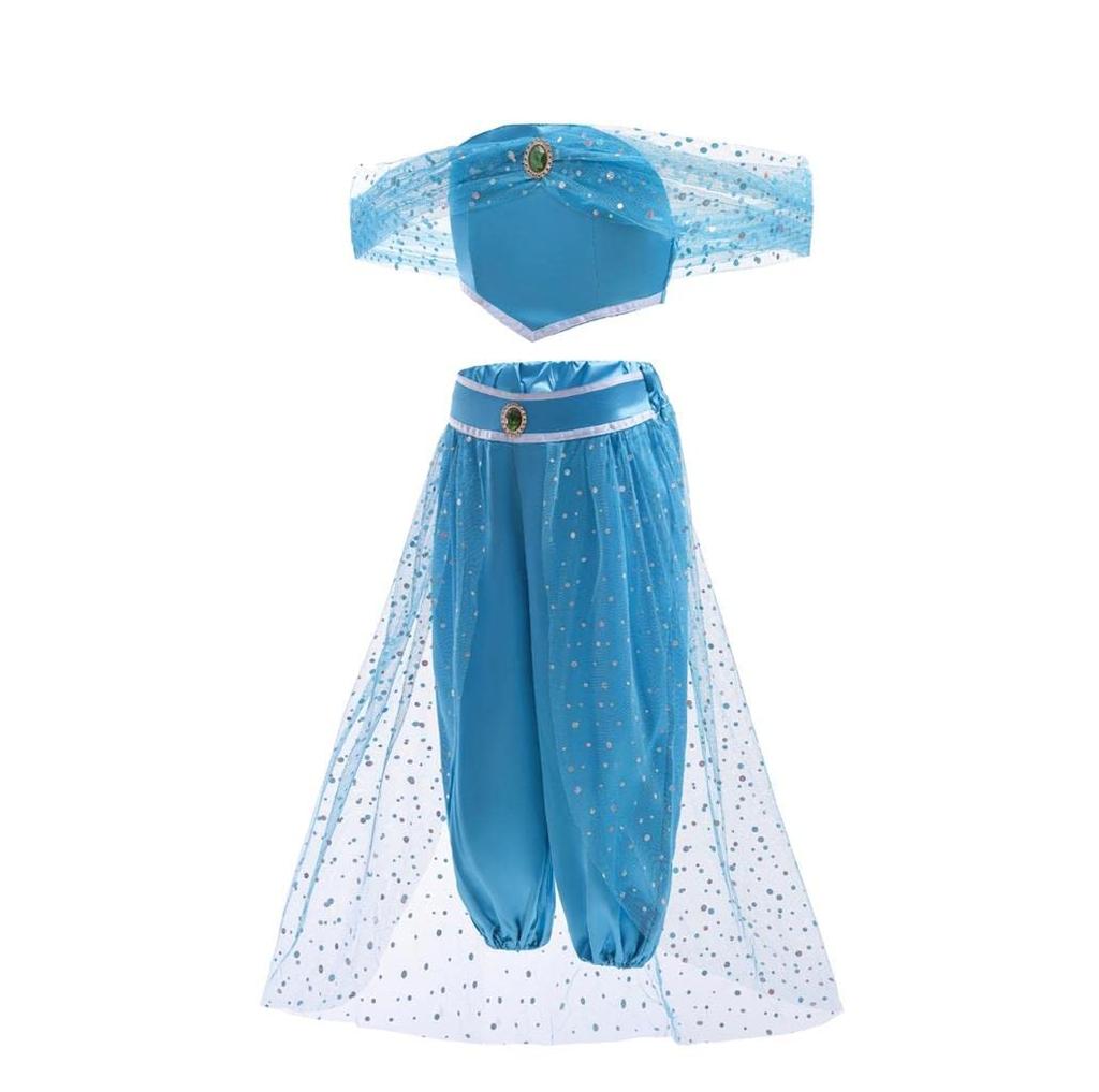 [Dressy Daisy] Toddler Girl Princess Jasmine Costume Cosplay Kids Skirt Aladdin Dress Halloween Costume Blue Size 5-6 Years 115