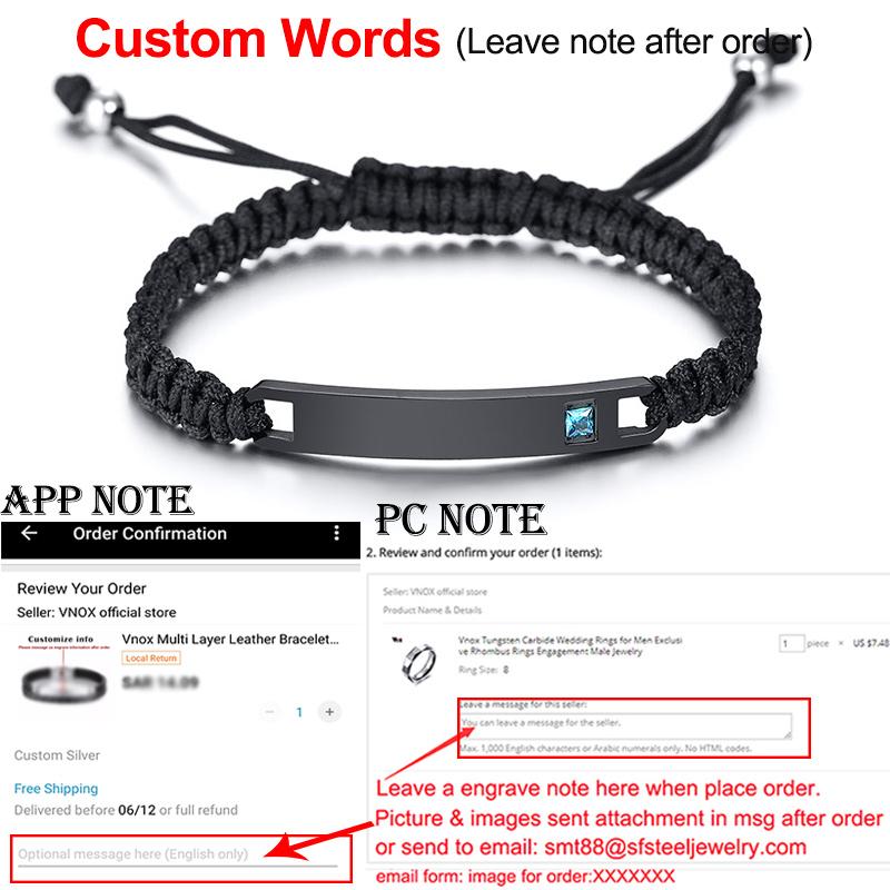 Vnox Free Personalized Custom Couple Bracelets for Women and Men Handmade Rope Braided Nameplate ID Matching Size Adjustable
