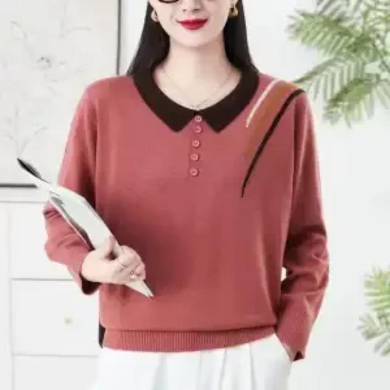 Women's New Style Knitted Lapel Loose Slim Base Top Autumn and Winter Long-sleeved Sweater