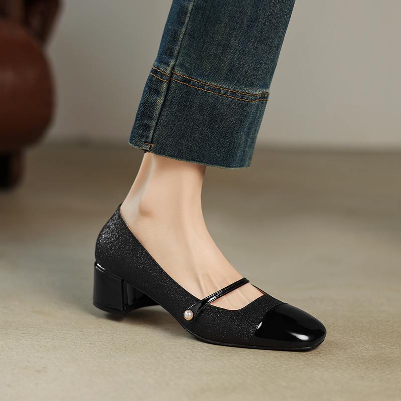 

Krazing Pot Туфли-лодочки из натуральной кожи с пайетками, весна-лето, размер 41, на толстом среднем каблуке, женские туфли-лодочки с квадратным носком и пряжкой разных цветов 41 чёрный