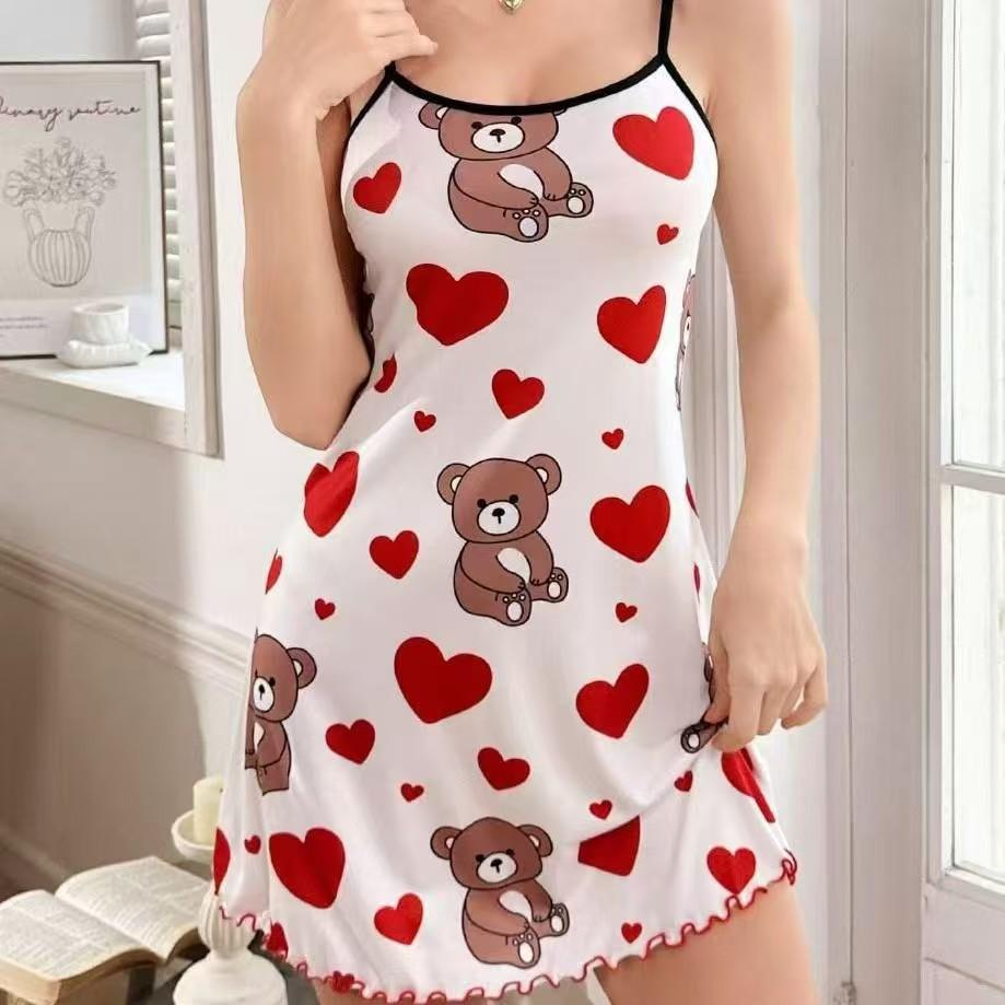 Summer new European and American cartoon cat print camisole nightdress for women, short loungewear, pure and alluring style dress