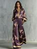 Pink Gold Butterfly Print Women's Two-Piece Suit with Lapel Wide Sleeve Shirt and Drape Wide-Leg Pants