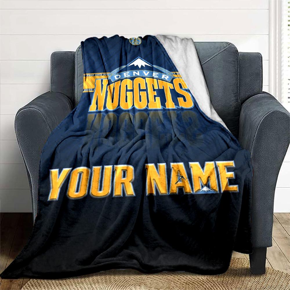 Name Custom Denver Nuggets Print Flannel Blanket High Quality Warm Comfortable Cover for All Seasons Perfect for Gifts Home Decor