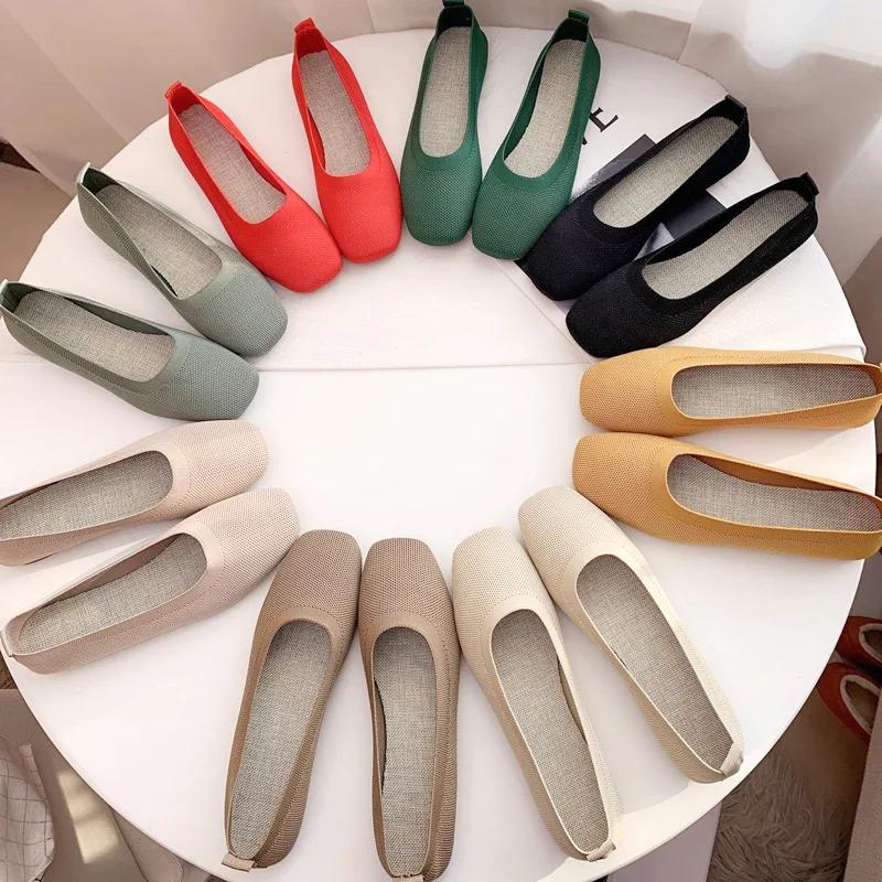 Frühling Sommer Damen Slipper Loafer Schlicht Bequem Mädchen Atmungsaktives Strick Flach Freizeitschuhe 7 Farben Bootsschuhe