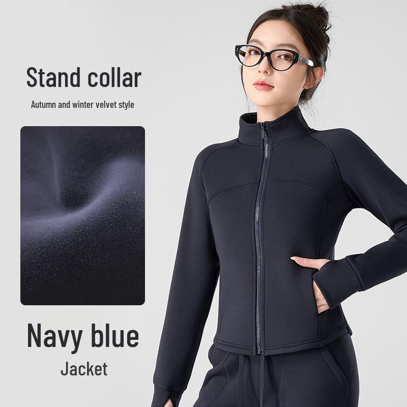 Women s Plus Velvet Stand Collar Yoga Jacket - Slimming Autumn/Winter Sportswear Extra Large