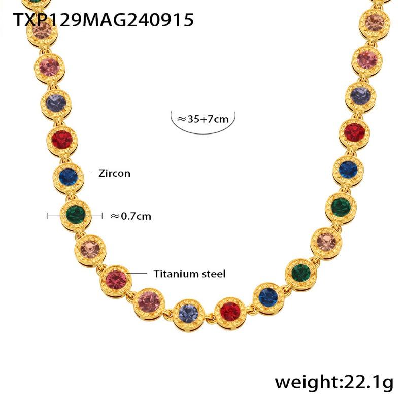

Meier Titanium steel full diamond 3a zircon mixed color bracelet pvd vacuum electroplating non-fading necklace