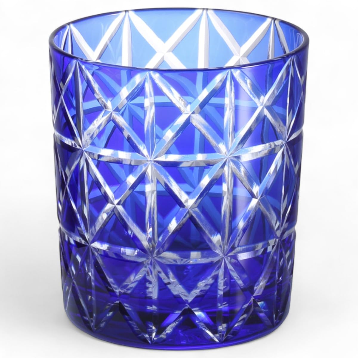 

Mizukage Kiriko Rocks Glass Blue with Diamond Pattern and Bottom Current Model J-kitchens Cup, 80xH90mm, 280cc, Engraving,