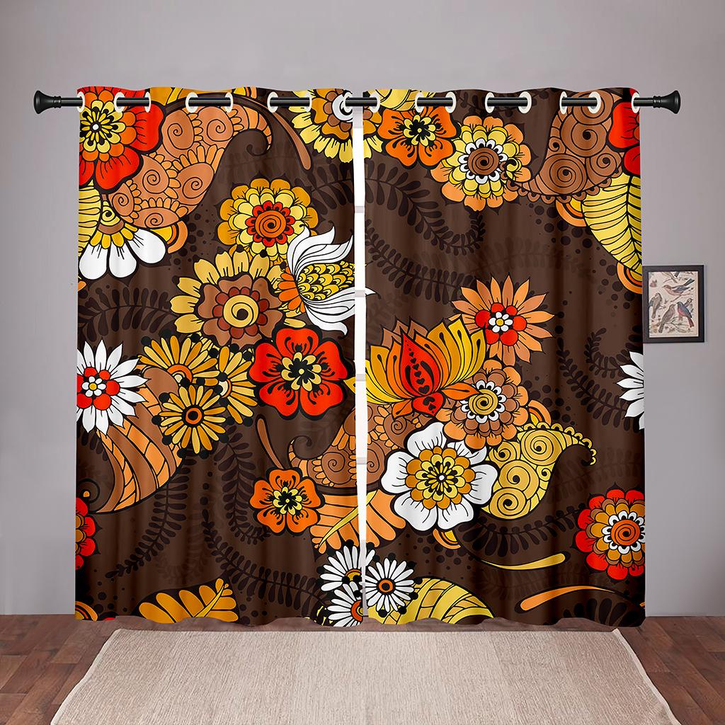 Sunflowers Plant Colorful Blackout Window Curtains for Kids Childrens' Living Room Bedroom Bathroom Kicthen Door 2Pieces Hooks