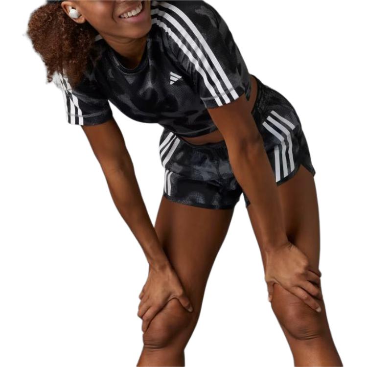 Adidas Elastic Striped Straight Casual Shorts Women Shorts Black IK5011