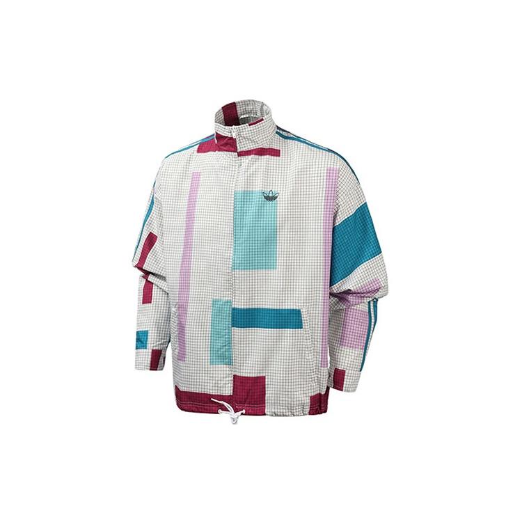 adidas originals Sports Plaid Casual Windproof Stand Collar Jacket White Men s ED5511 XL